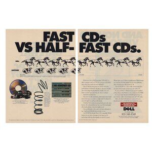 Dell 1993 Vintage Print Ad Fast Vs Half Fast CDs Horses Black  White Graphics u